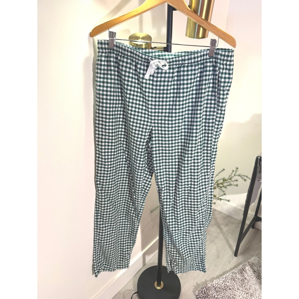 Gap Pajama Pant LG green white gingham drawstring college copenhagen chic euc